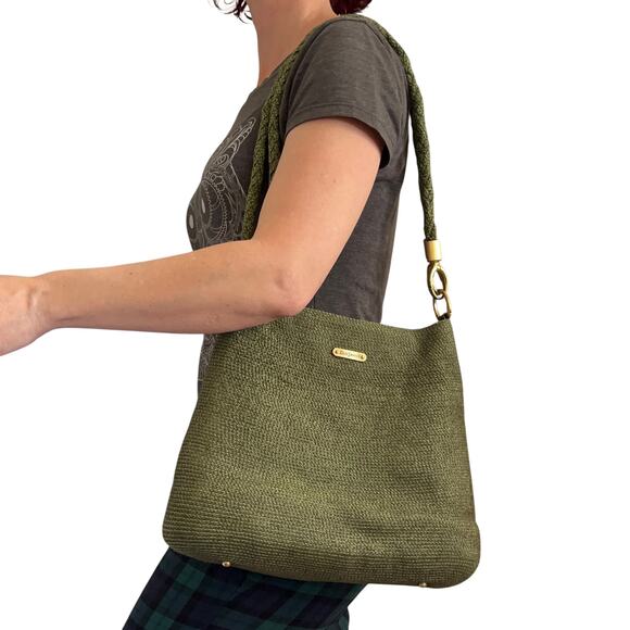 Eric Javits Shenia Squishee Green Woven Straw Convertible Shoulder Bag Crossbody - Picture 2 of 14